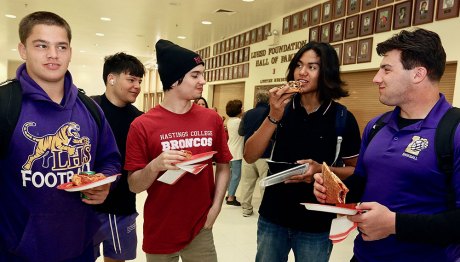 Another local wrestling standout and three-time West Yosemite League champ, accepts signs letter-of-intent College bound wrestler Sebastian Macedo with friends.